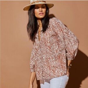 Tucker Zebra Print Blouse in Brown and White